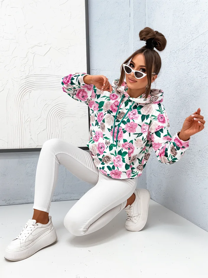 Sweatshirt floral pour femmes a'la velours
