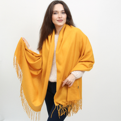 Moutarde Grande Echarpe Chaude avec Pampilles - Accessoires