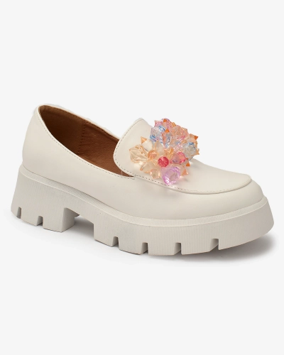 Royalfashion Mocassins pour femmes blancs avec cristaux colorés Crystal Glam