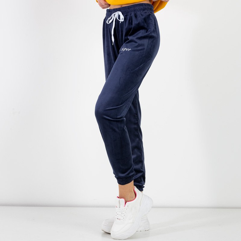 Pantalon de jogging en velours bleu marine avec inscription brodée - Vêtements