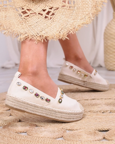 OUTLET Royalfashion Espadrilles pour femmes avec cristaux en beige Ziennie