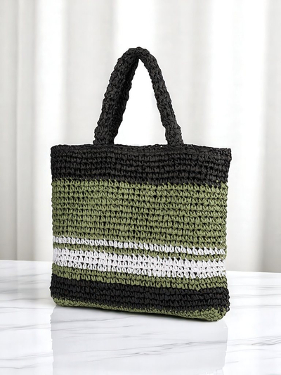 Royalfashion Grand sac en paille pour femme Paris Stripe