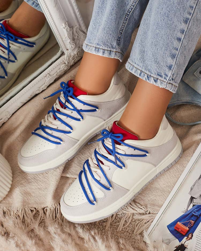 Baskets de sport pour femmes blanc-gris avec lacets bleu marine Olierinc - Chaussures