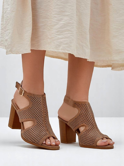 Royalfashion Sandales à talon bloc perforées pour femmes Abetle