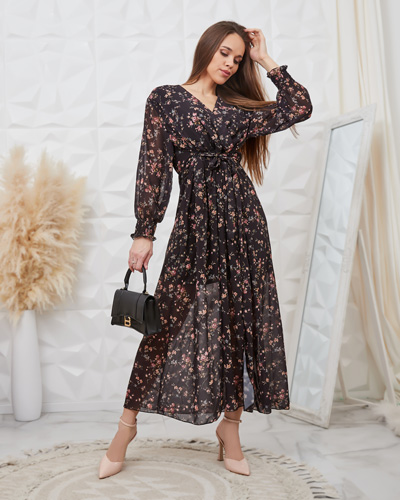 Royalfashion Robe longue à motifs noirs pour femme