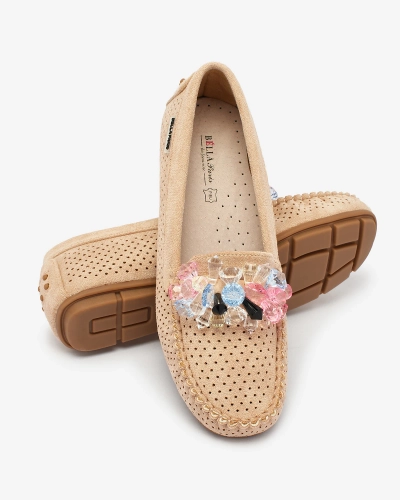 Royalfashion Mocassins ajourés pour femme marron clair avec cristaux décoratifs Cizzas