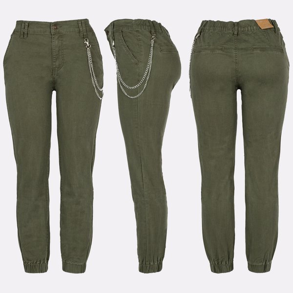 Pantalon cargo vert pour femme avec chaîne - Pantalon 1