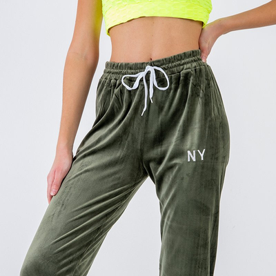 Pantalon de jogging femme vert foncé avec inscription brodée - Vêtements