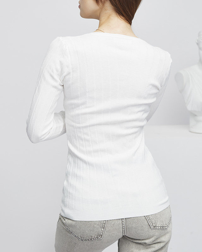 Pull col V blanc femme - Vêtements