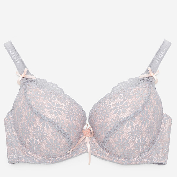 Soutien-gorge en dentelle gris et rose pour femme - Sous-vêtements