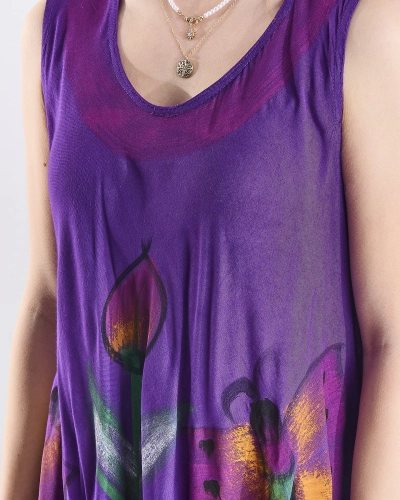 Robe-jupe de plage violette avec imprimé coloré - Vêtements