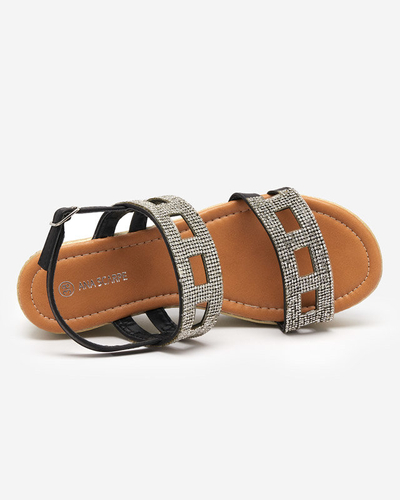 Sandales pour femmes noires avec des zircons sur un coin Masewi - Footwear