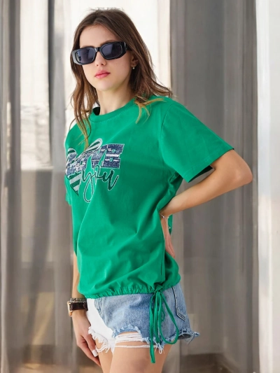 Royalfashion T-shirt en coton pour femmes LOVE avec des strass