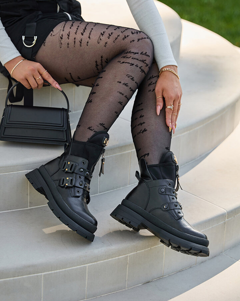 Royalfashion Bottes bagger pour femmes, noires, décorées de clous Dozilda