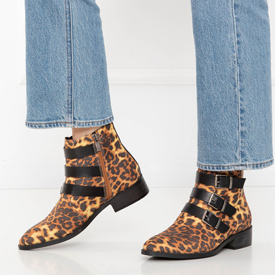 Bottines à talons plats femme imprimé léopard Leopado - Chaussures