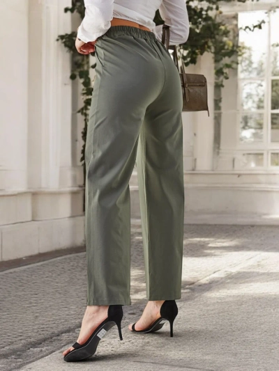Pantalons larges en coton pour femmes Royalfashion avec un ornement semblable à une ceinture
