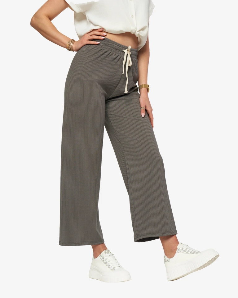 Pantalon côtelé à jambe large pour femme en gris- Vêtements