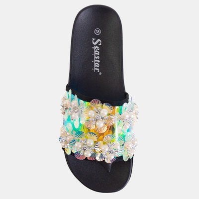 Sandales compensées femme noires à embellissements Maurelle - Chaussures