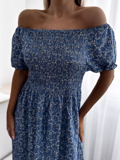 Robe midi à fleurs pour femme bleu - Vêtements
