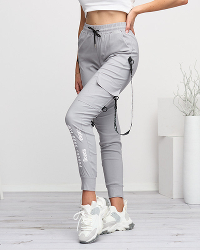 Pantalon cargo femme gris avec inscriptions - Vêtements