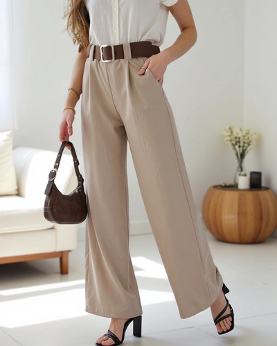 Royalfashion Pantalons larges pour femmes avec une ceinture