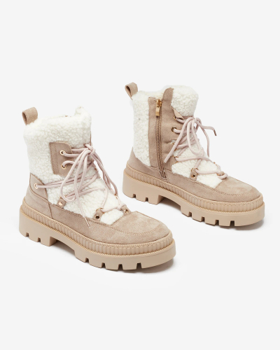 Royalfashion Bottes de trappeur pour femme en peau de mouton marron clair Getatsa