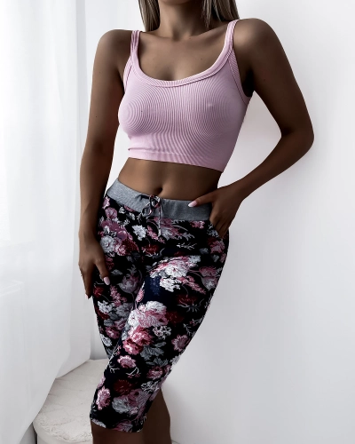 Short 3/4 pour femme bordeaux à motif fleuri - Vêtements