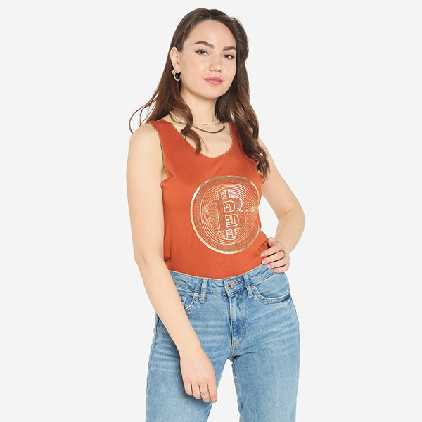 Top femme imprimé camel doré - Vêtements