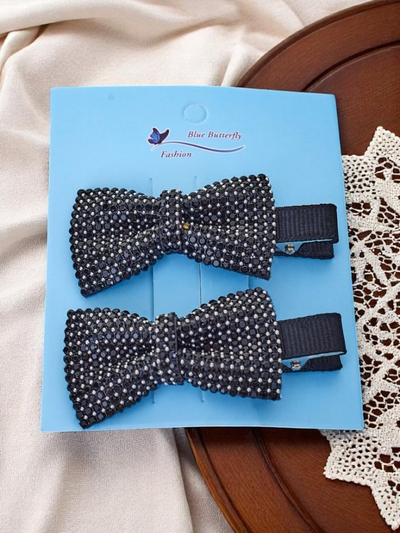Royalfashion Lot de 2 barrettes avec nœuds et strass Isadora