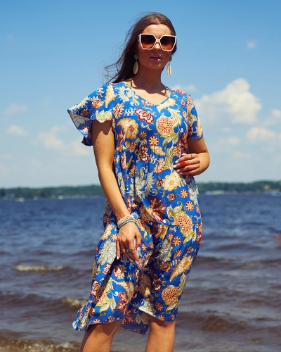Royalfashion Robe femme cobalt à motif floral coloré
