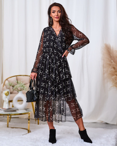 Royalfashion Robe midi en maille noire avec imprimé