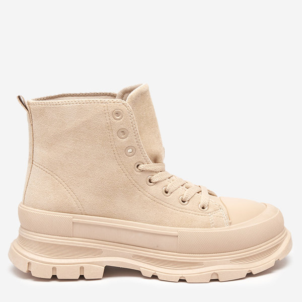 OUTLET Bottines à lacets beiges pour femme à talon plat Wertika - Footwear