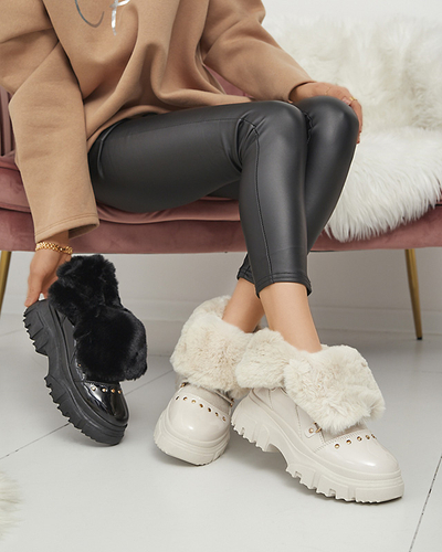Bottes de neige beige à lacets pour femmes Fentes- Footwear