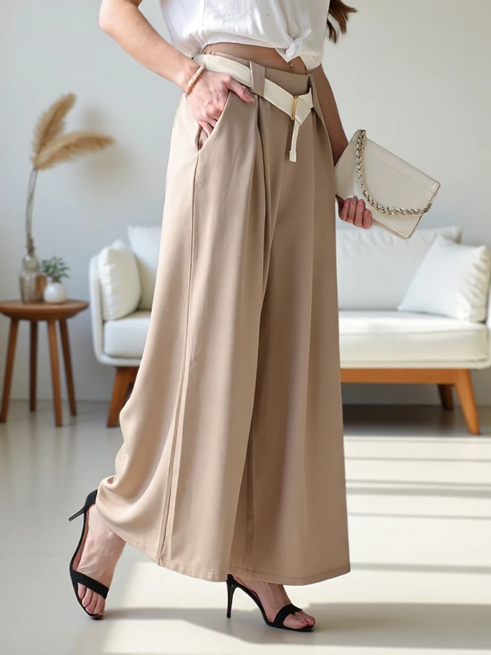 Pantalons larges Royalfashion pour femmes avec une ceinture