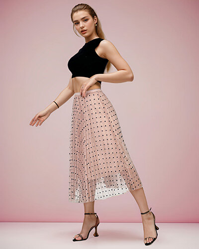 Royalfashion Jupe midi à pois double épaisseur pour femme