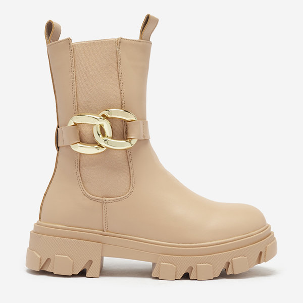 OUTLET Bottes hautes pour femmes avec une chaîne dorée de couleur camel Setika - Footwear