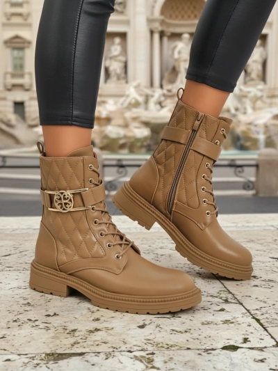 Bottines matelassées pour femmes en cuir écologique Sable Rose