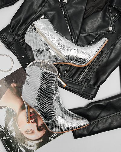 Bottes à talons aiguilles argentées avec gaufrage Meshlia - Chaussures