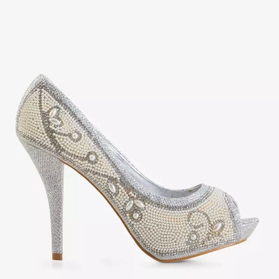 OUTLET Escarpins femme argent en brocart avec ornements Belis - Chaussures