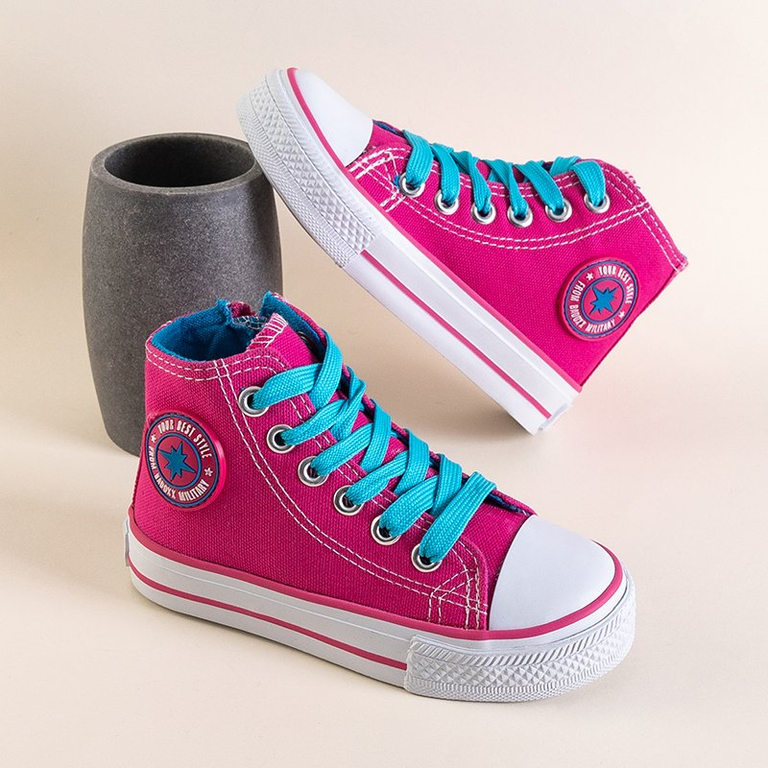 Baskets montantes enfant fuchsia à lacets bleus Alvari - Footwear