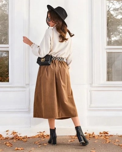 Jupe midi en velours côtelé pour femmes Royalfashion