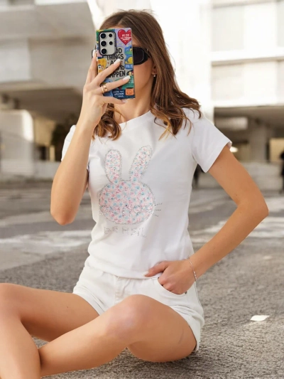 Royalfashion T-shirt en coton pour femmes Bunny Say Be Real