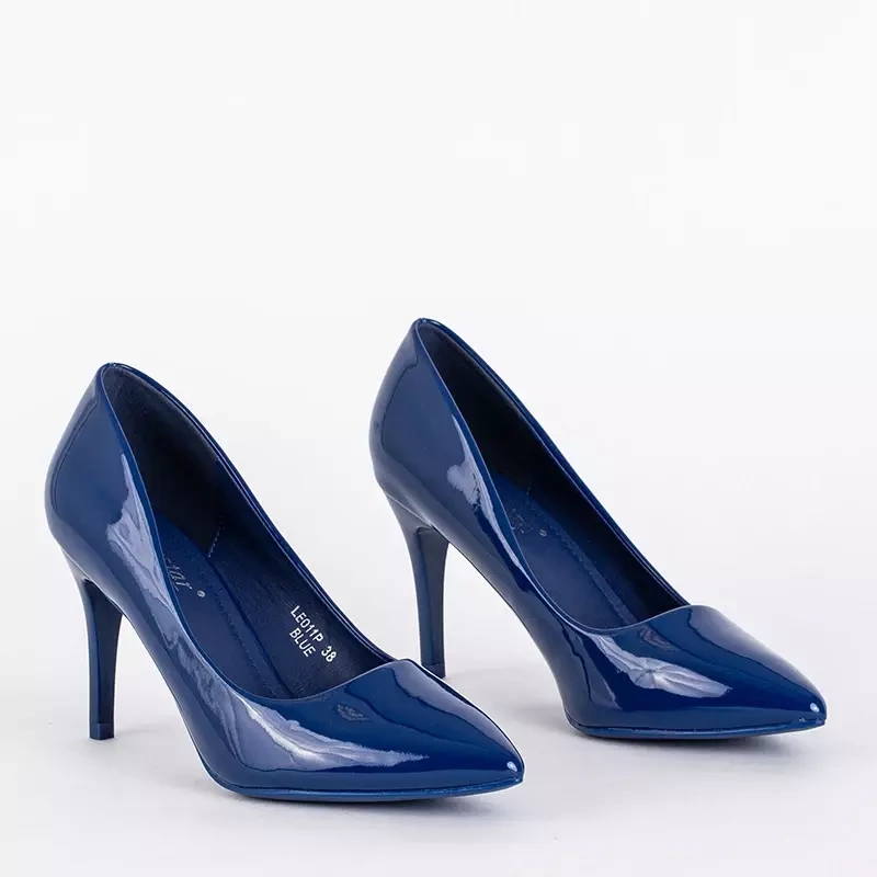 OUTLET Escarpins bleu marine avec eco cuir verni sur talon Valoris Chaussures royal fashion magasin de chaussures en ligne