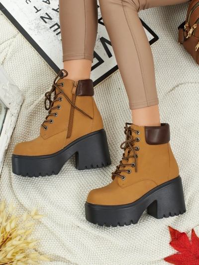 Bottines femme en éco-daim à talons épais et plateforme Tavlissa