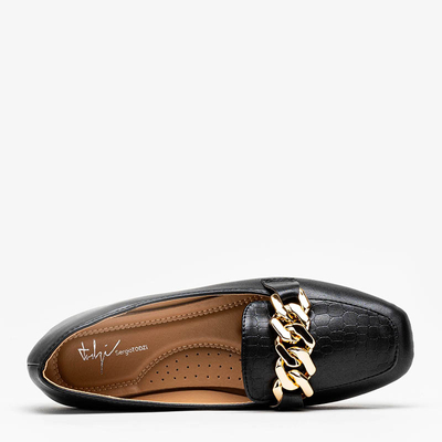 Mocassins noirs pour femme avec gaufrage et chaîne sur le bout - Shoes