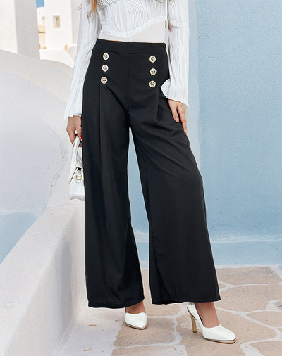 Royalfashion Pantalon large pour femme avec boutons