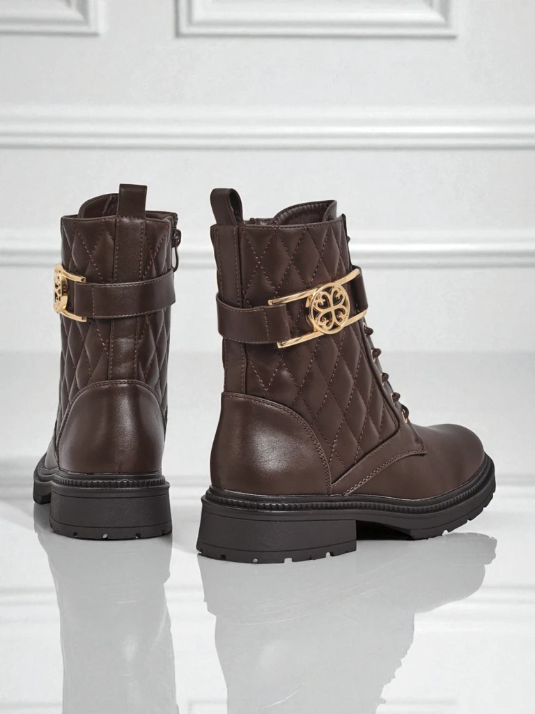 Bottines matelassées pour femmes en cuir écologique Sable Rose