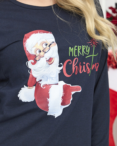 Pyjama 2 pièces bleu marine pour femmes avec impression de Noël - Vêtements