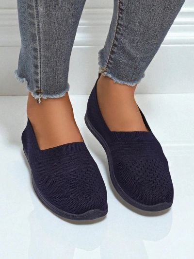 Mocassins pour femmes Lyra Bleu marine tissu respirant à semelle plate