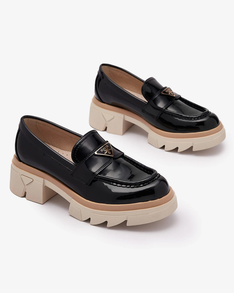 Mocassins noirs laqués pour femme avec décoration Sarix - Footwear